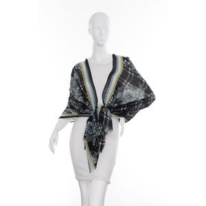 Florence Broadhurst Floral over Plaid Soft Twill Scarf : Navy : New w/ Tags